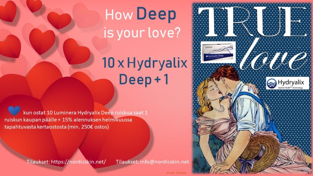 Ystävänpäivän tarjous: Osta 10 Hydryalix Deep täyteaineruiskua, saat 1 Deep  kaupanpäälle + 15% alennus 250€ kertaostoksesta - Nordic Skin